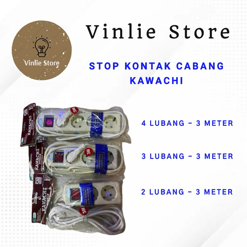 STOP KONTAK KABEL cok sambung KAWACHI COK 2/3/4 LUBANG PANJANG KABEL 3 METER
