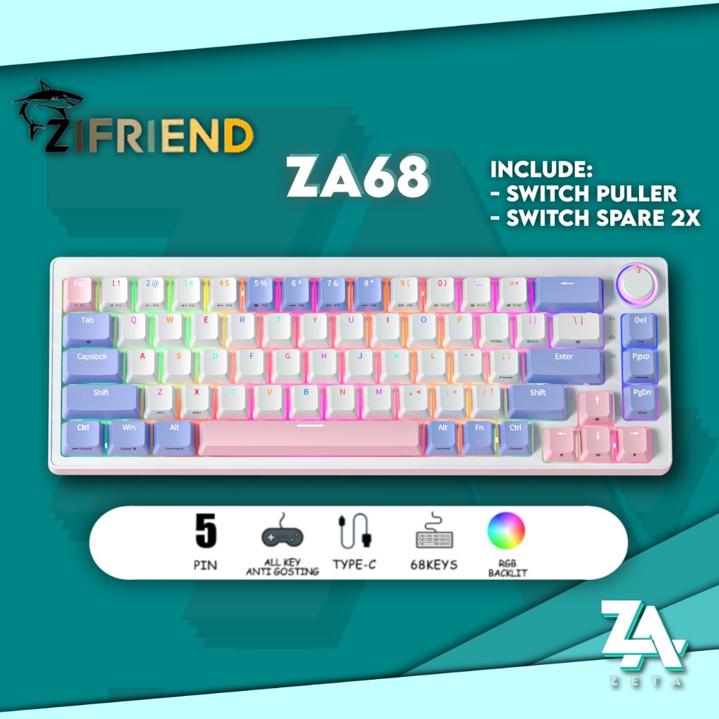 ZIFRIEND ZA68 Mechanical Gaming Keyboard 68 Keys 5pin Hotswap RGB