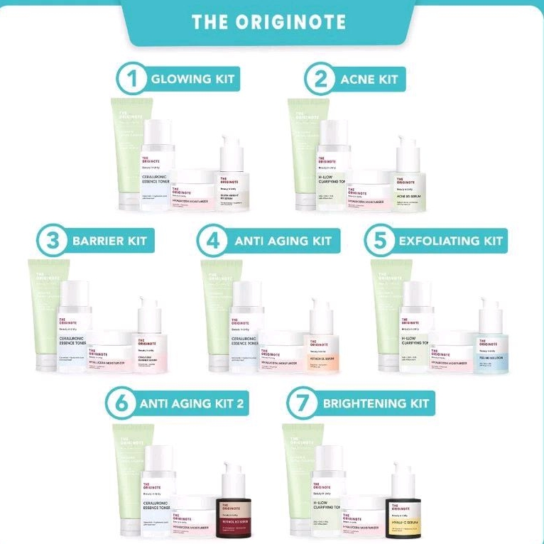 THE ORIGINOTE Skincare Paket Set Bundle 4in1isi 4pcs - Facial Wash / Toner / Serum / Moisturizer Pak
