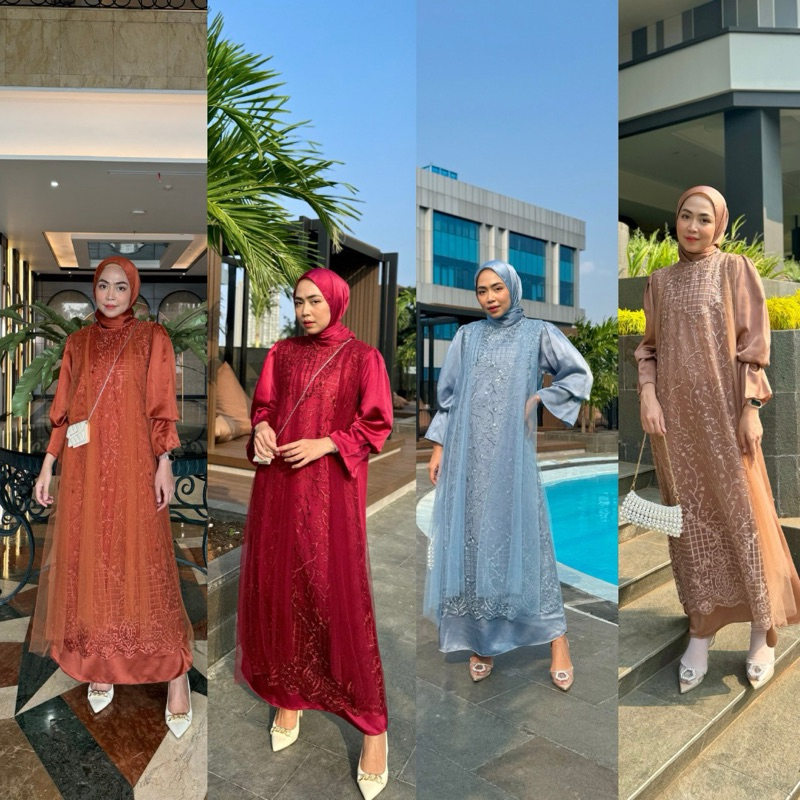 Nayla Dress Brukat Kondangan Silk Tule Gamis Pesta Baju Kurung Seragam Bridesmaid Baju Lamaran Kelua