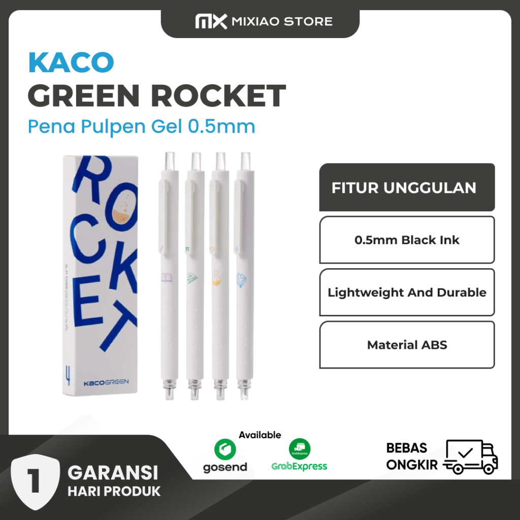 

KACO GREEN ROCKET Pena Pulpen Gel 0.5mm Tinta Hitam 4 PCS - K1028