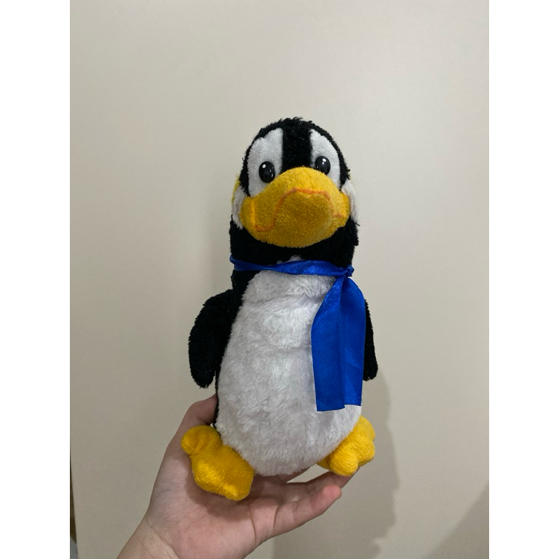 boneka pinguin lucu tali biru preloved