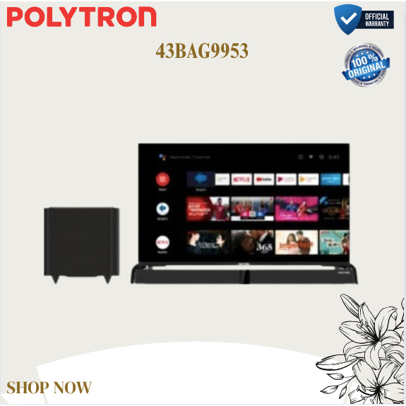 POLYTRON LED TV 43INCH 43BAG9953/43BAG9953/43BAG9953/SMARTCINEMAX SOUNDBAR/ORIGINAL BERGARANSI RESMI