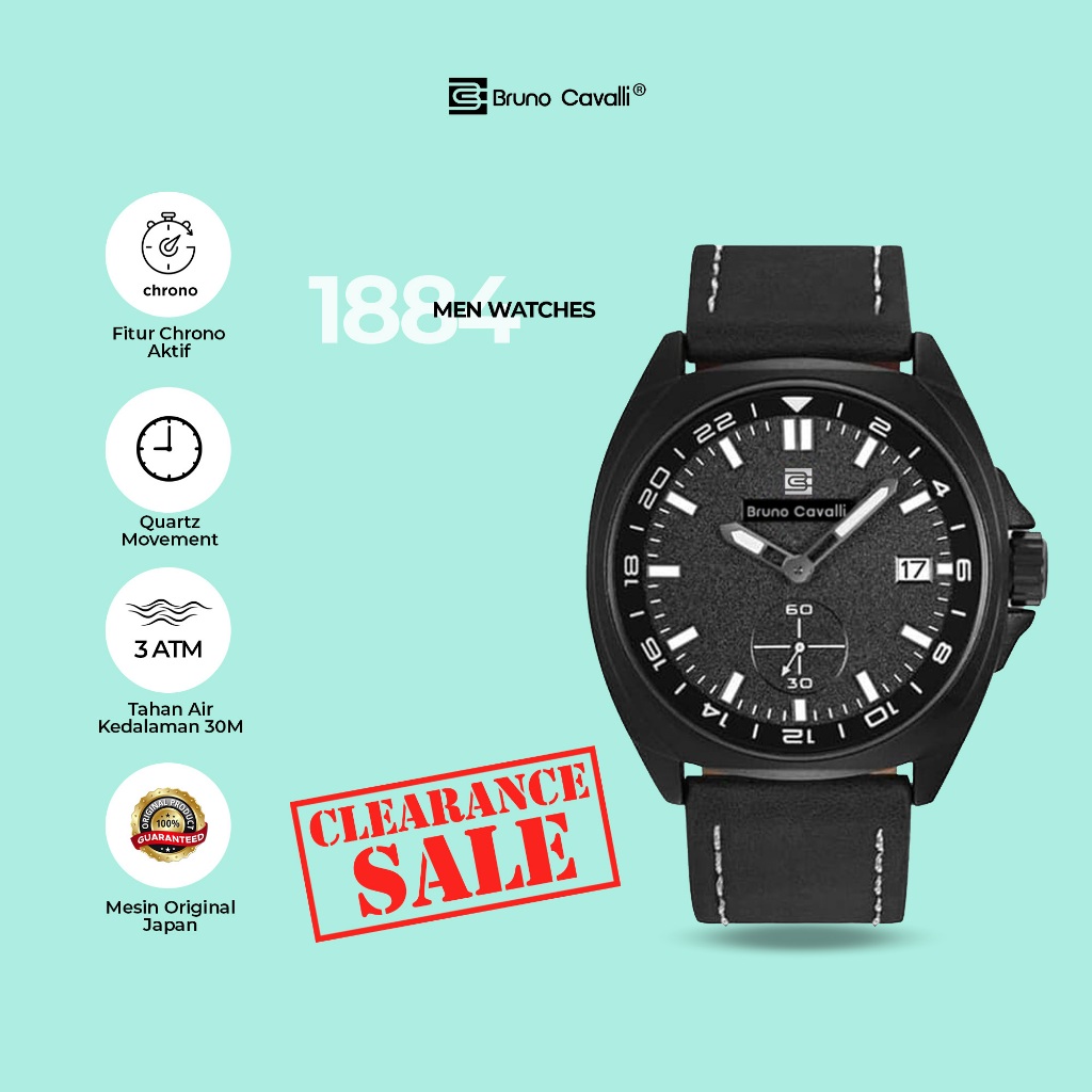 Bruno Cavalli 1884 3ATM Jam Tangan Pria Chrono Aktif Mesin Japan Original