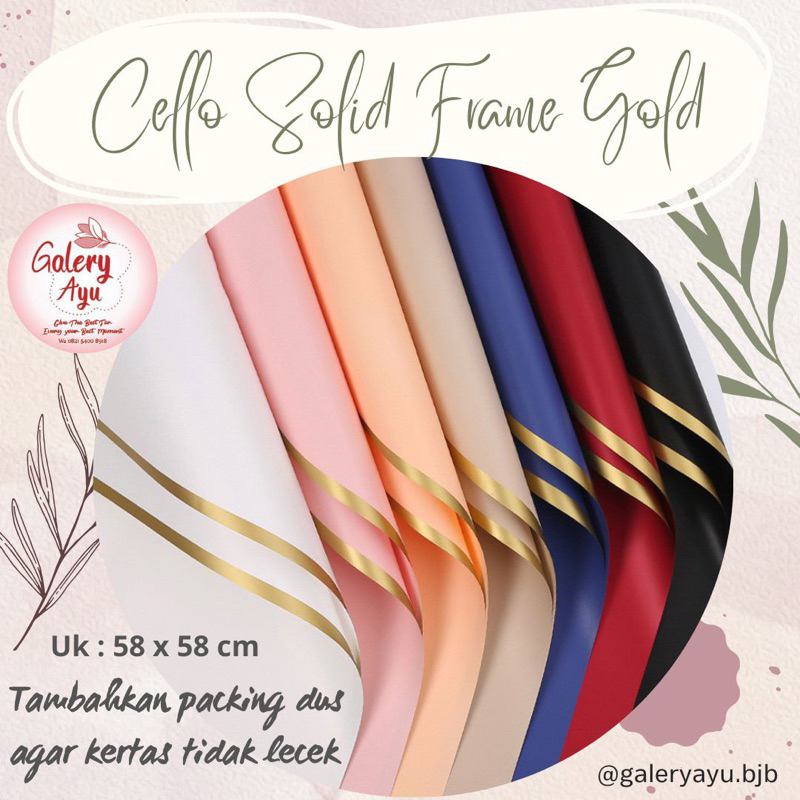 (5 Lembar) Cellophane Solid Frame Gold / Flower Wrap / Kertas Buket (5lembar)