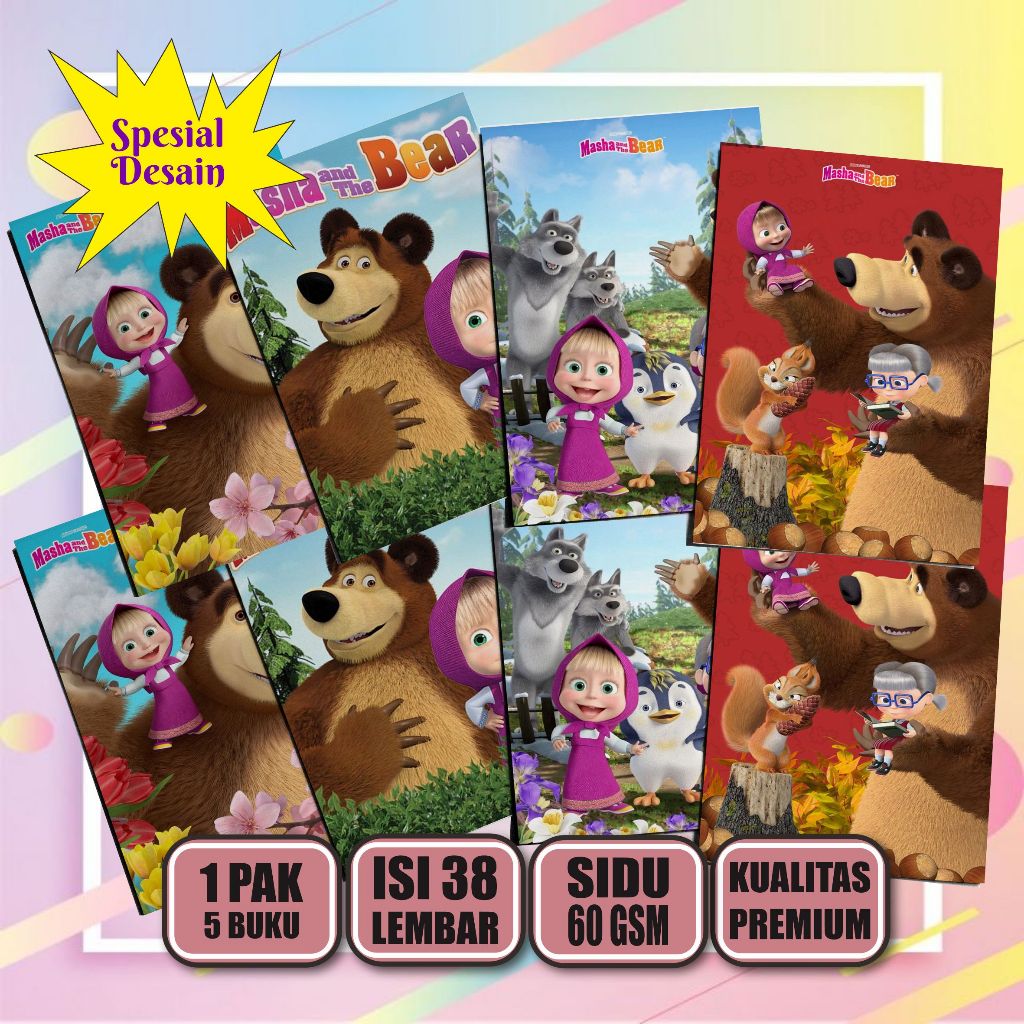 

Buku Tulis Anak Custom Masha and the Bear 38 Lembar / Buku Tulis Sekolah