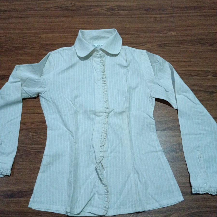 Kemeja putih valino donna garis garis renda