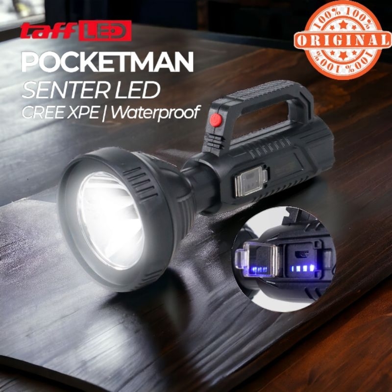 Senter LED Charger Pocketman Original Super Terang Jarak Jauh