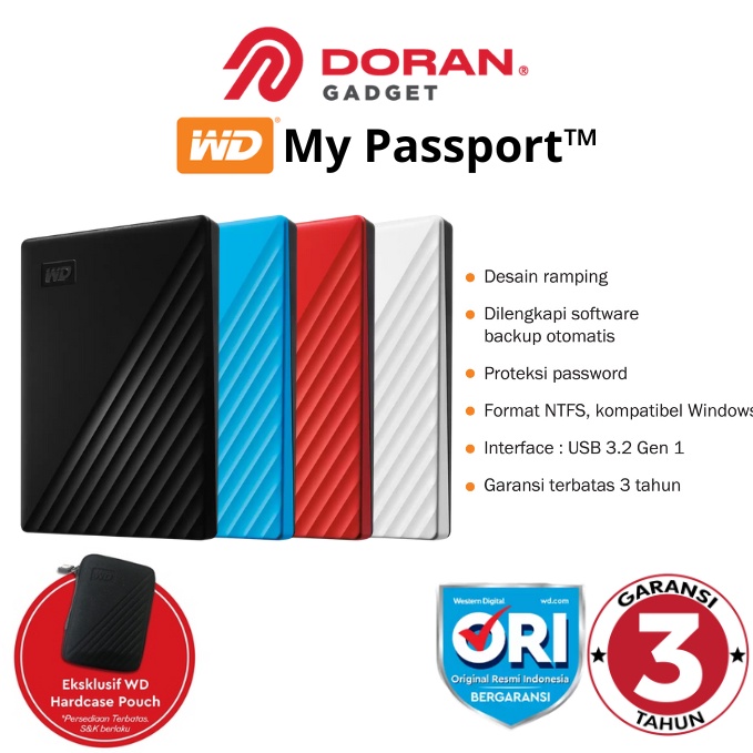 Oke Pr Harddisk Hardisk Hard Disk HDD External Eksternal Portable Portabel 1TB 2TB 4TB 5TB  1 2 4 5 TB Tera WD My Passport  Garansi 3 Tahun