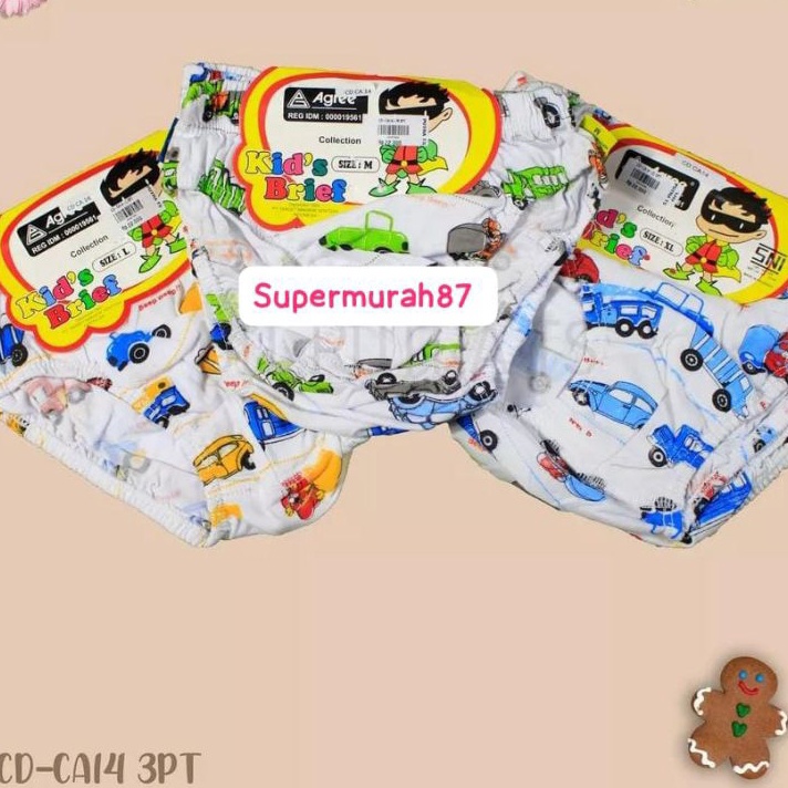V44859  3PCS Celana Dalam anak cowok agree putih  CD Agree Kids Motif MOBIL