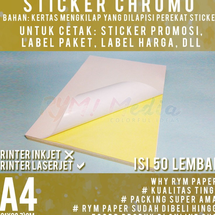 

Murah Terbatas Sticker Chromo A4 isi 5 lembar Kertas Stiker Glossy Mengkilap A4