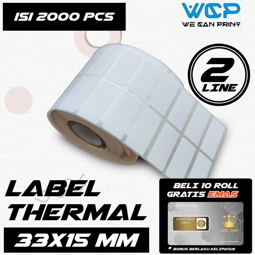 

Garansi Pemesanan Label Thermal Barcode 33 x 15 mm Kertas Sticker Thermal 33x15 mm 2 LINE isi 2 pcs
