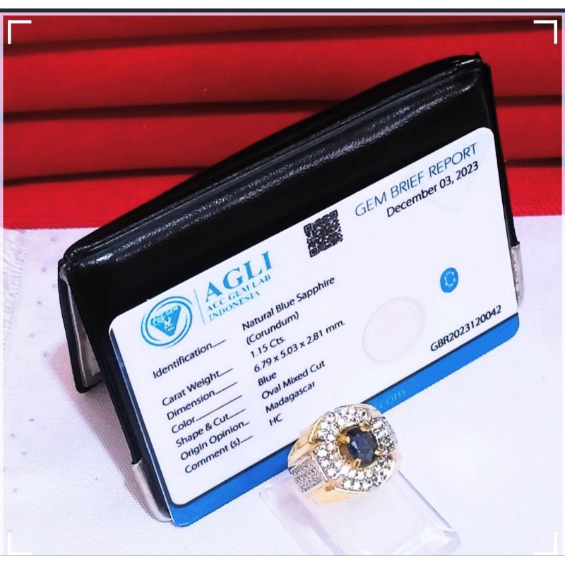 Cincin Batu Natural Blue Safir + Memo