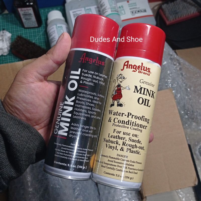 Angelus Mink Oil Suede Leather, Nubuck, Rough Out Spray Original, pelembut dan pelindung sepatu sued
