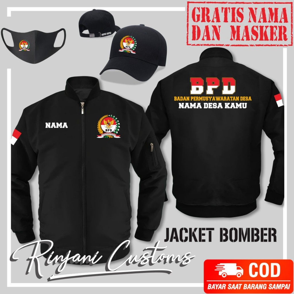 JAKET BOMBER BPD ANTI AIR GRATIS NAMA, NAMA DESA DAN MASKER - BOMBER BADAN PERMUSYAWARATAN DESA