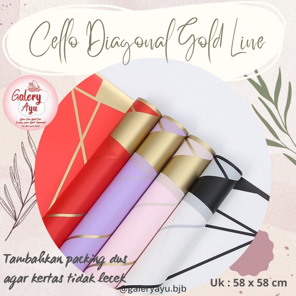 

(5lembar) Cellophane Diagonal Gold Line/ Flower Wrap/ Kertas Buket