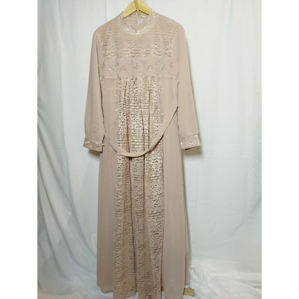 Gamis Arsana 2 Brukat Lace Mix Ceruty Babydoll Premium Warna Coklat