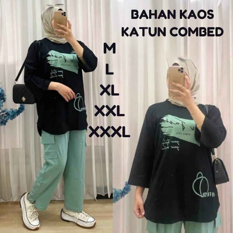 Setelan Wanita Kekinian Nefa Set BO Size  M L XL XXL XXXL LD 100-130 CM Bahan Kaos Katun Combed Apli