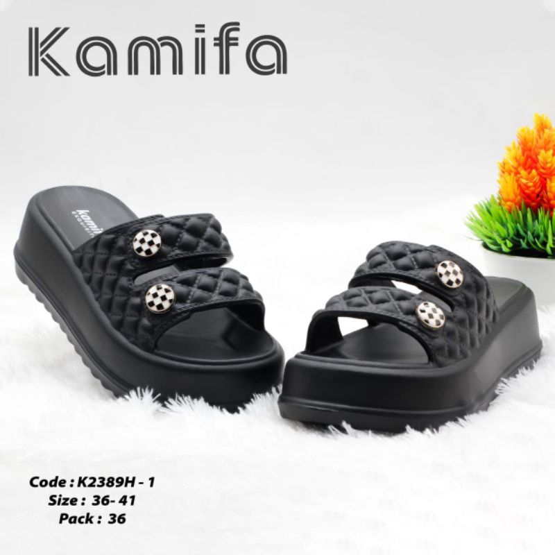 sandal wanita sandal wedges sandal slop variasi kancing bahan karet  eva tinggi 7cm