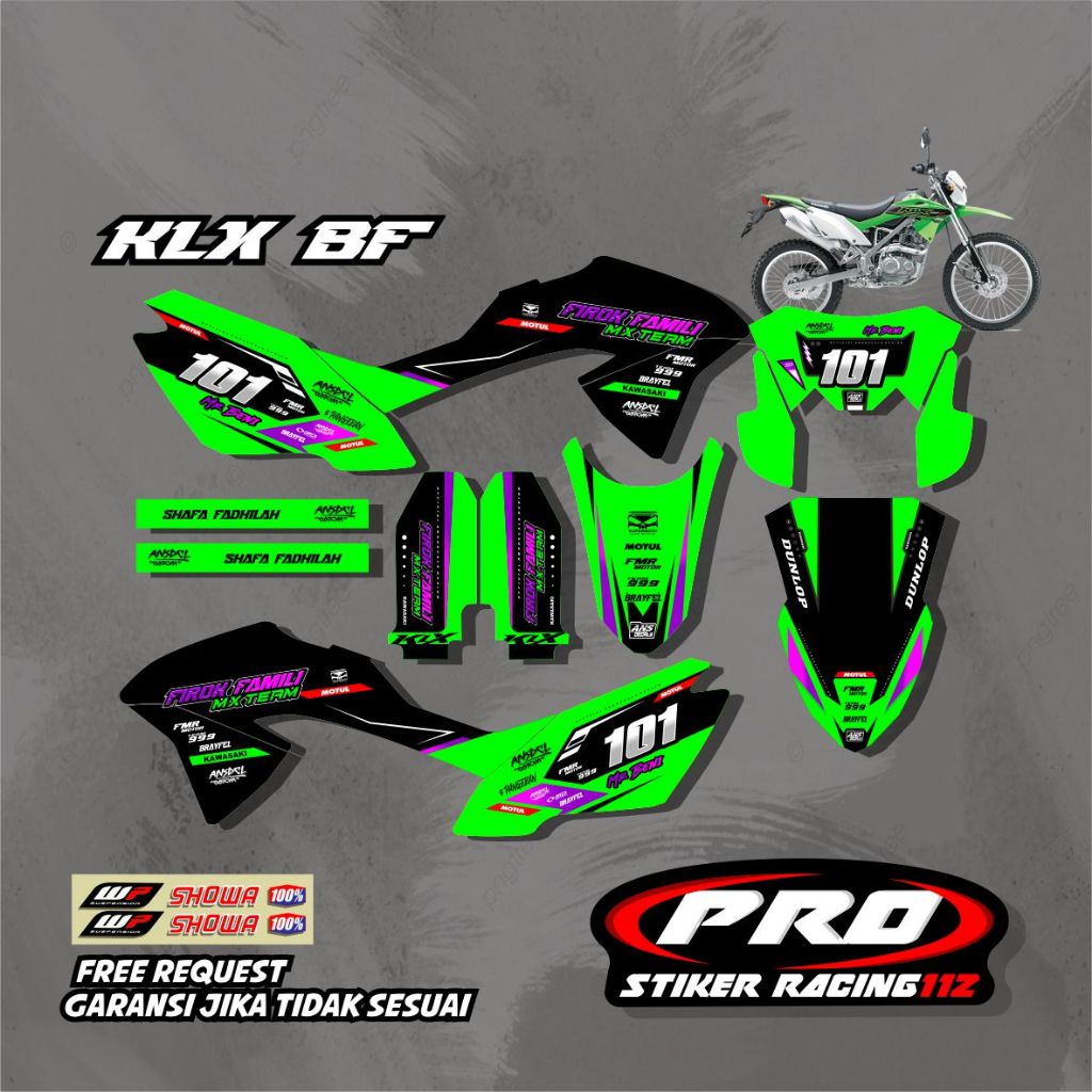 sticker decal klx bf 150 desain terbaru free request nama nmr dll