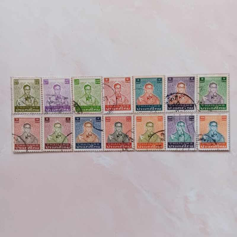 

(AG) Perangko Thailand King Bhumibol Adulyadej (1980-1991) Set 14 pcs Used