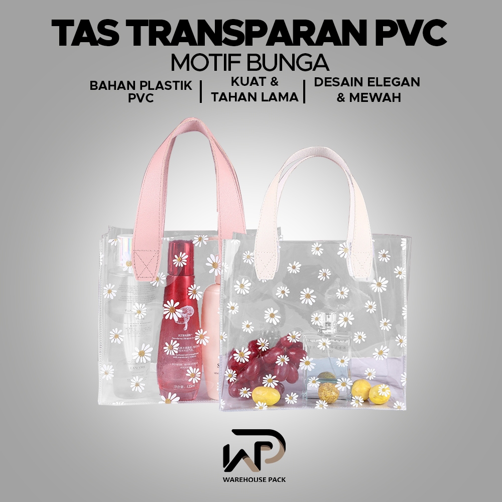 

Tas Mika PVC Motif Bunga Daisy | Totebag Souvenir Transparan | Goodiebag Gift Bag Handle Leather