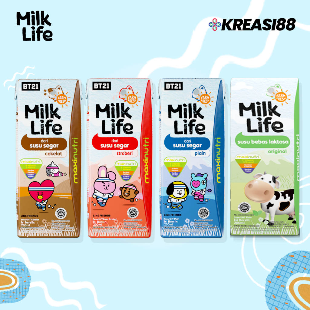 

Milk Life UHT Teens Susu Rasa Coklat/ Stroberi/Full Cream/ Original- 200ml