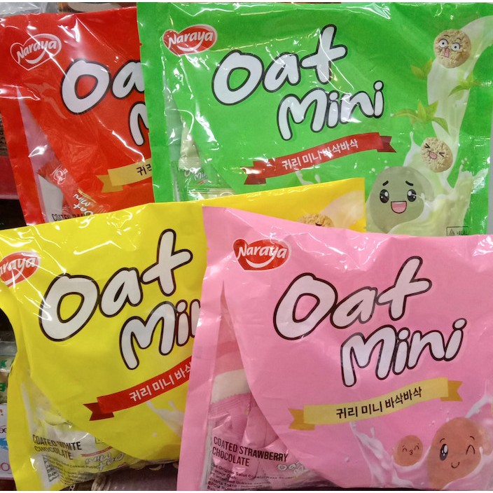

Naraya Oat Mini Oatchoco Coated Matcha White Strawberry Dark Chocolate Kemasan Bag 180g