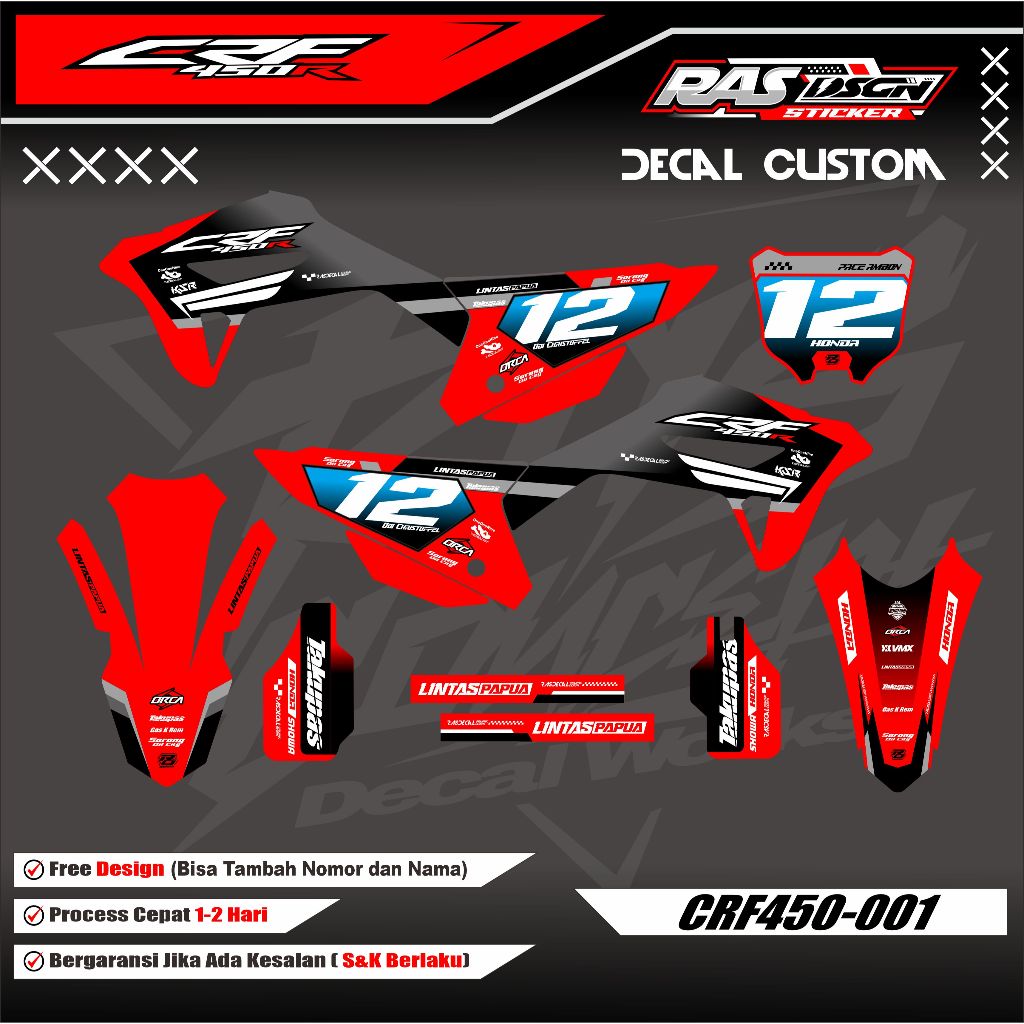Decal Stiker CRF 450 / Stiker Decal CRF 450R / Stiker Decal CRF 450 Full Custom