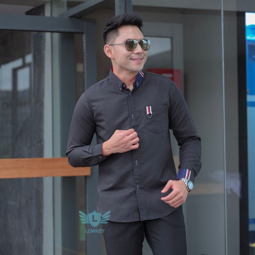 Kemeja Pria Slimfit Lowkey Premium PJ 38 Hitam | Hem Atasan Kemeja Baju Laki-laki/Cowok Slimfit Keme
