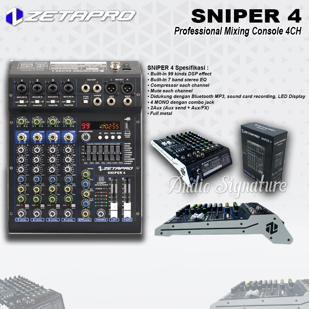 Mixer 4 Channel ZETAPRO SNIPER4 | SNIPER 4 Bluetooth USB Soundcard Original