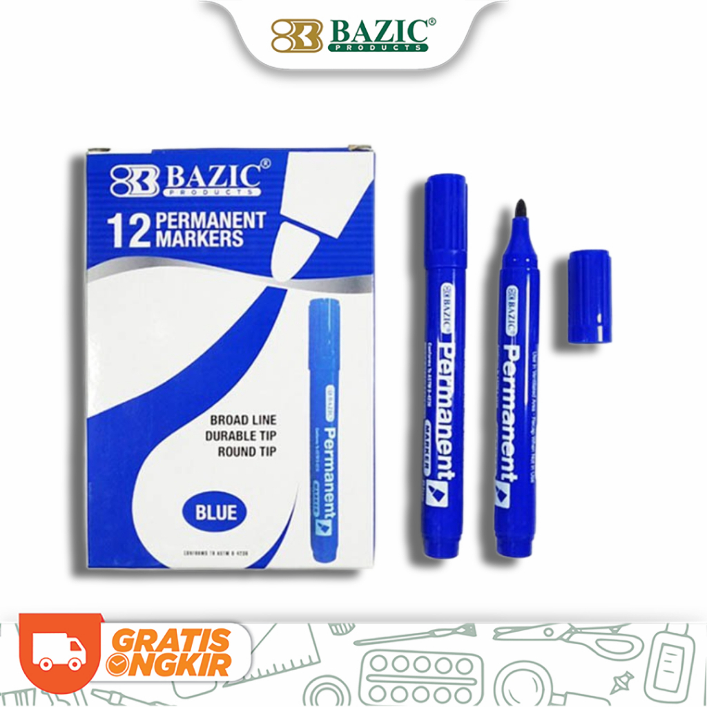 

Bazic Permanent Marker Blue (12/Pak) - Spidol Permanen Papan Tulis