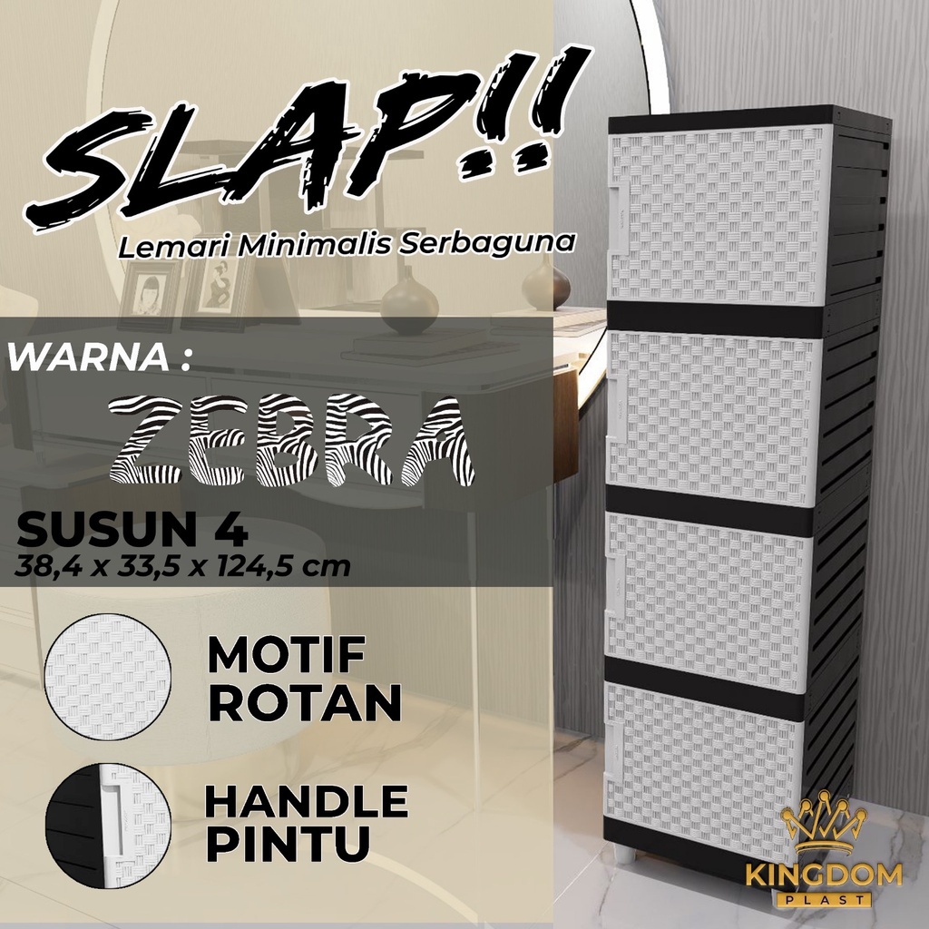Kingdom Lemari Plastik SLAP ZEBRA Susun 4 Lemari serbaguna kecil lemari plastik 4 susun