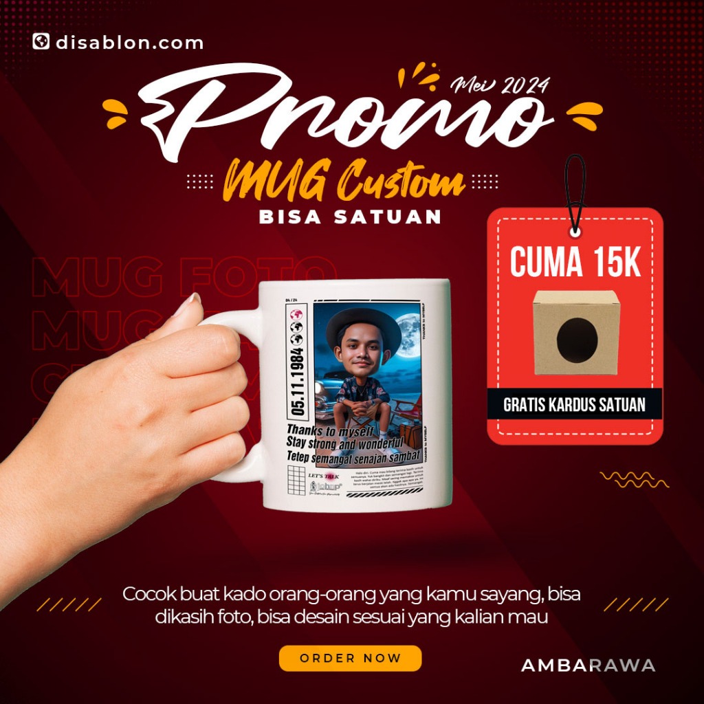 Custom Mug Full Warna Gratis DUS paking satuan
