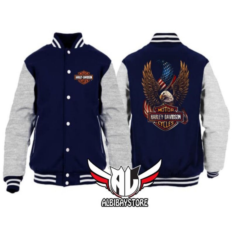 Jaket Baseball Pria Jaket Varsity  Harley Davidson