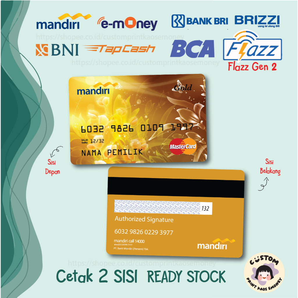 KARTU E MONEY E TOLL KREDIT CARD GOLD EMAS KEREN BUNGA MANDIRI TAPCASH BRIZZI FLAZZ GEN 2 - 2 SISI