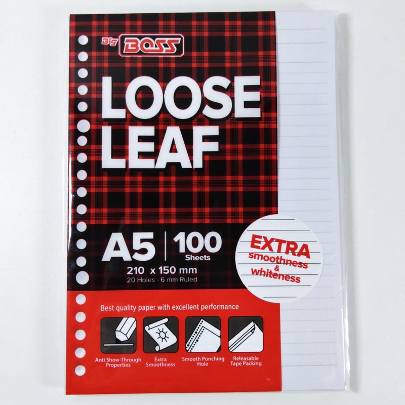 

kertas binder Loose Leaf Big Boss A5 20 Holes Bergaris isi 100 Lembar
