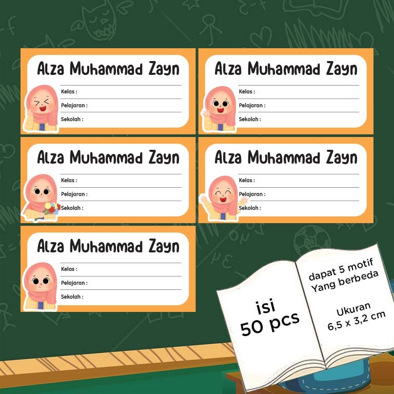 

50 Pcs Stiker Mapel Buku Sekolah Custom Teks Part 02