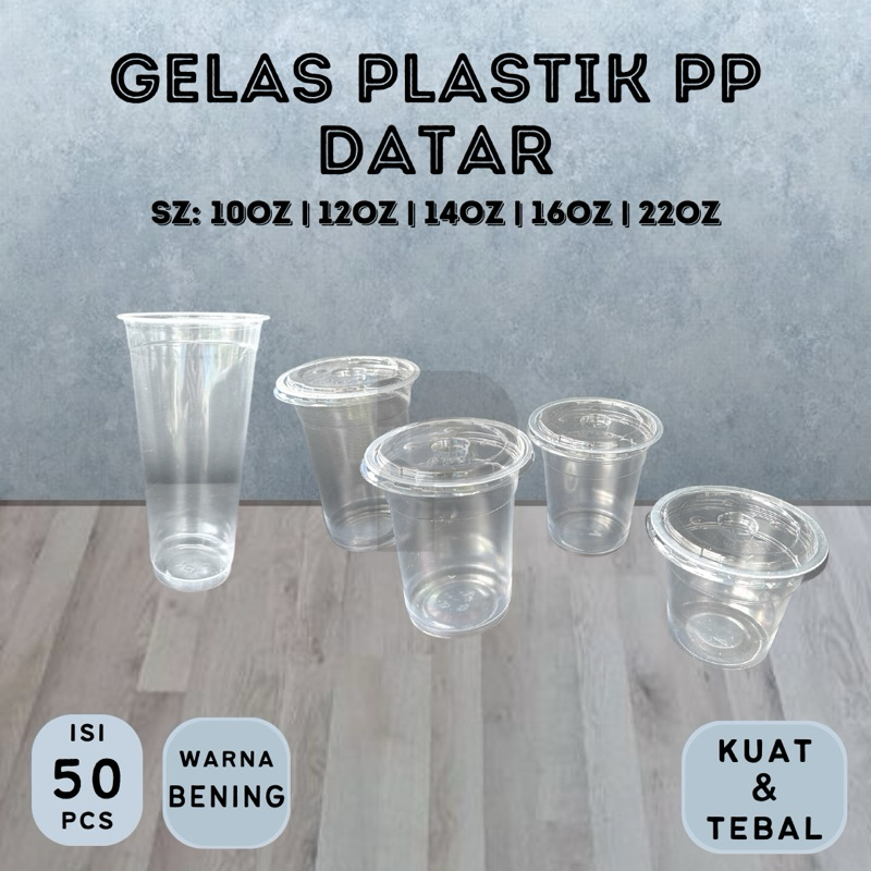 Gelas Plastik HOK Pop Ice Oz 10oz 12oz 14oz 16oz 22oz Datar Tutup Bening Bahan Tebal PP | Murah Koko