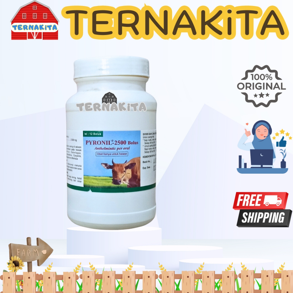PYRONIL 2500 mg 1 BOLUS - Obat Cacing Paru Hati Pencernaan Hewan Kambing Domba Babi Sapi Kuda Kerbau