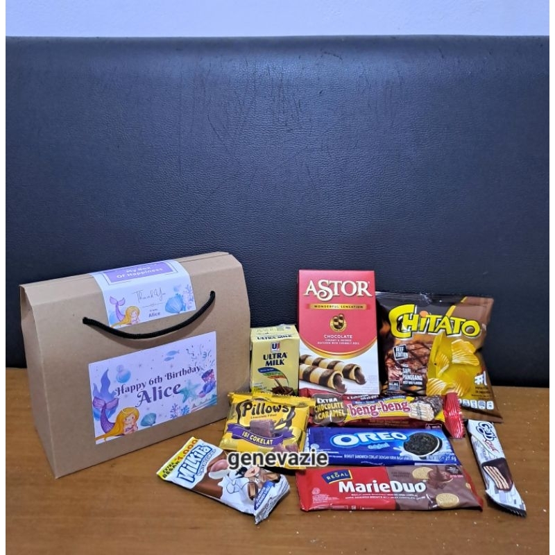 

Paket snack ulang tahun kemasan gable box custom/Gable box snack ulang tahun anak