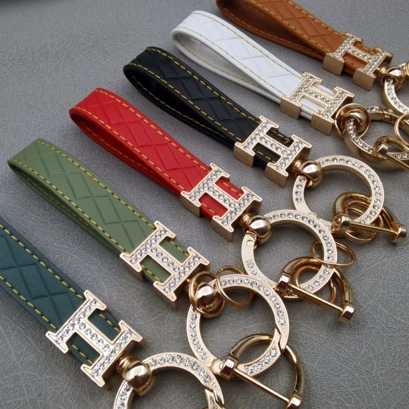 gantungan kunci tas branded logo H kulit premium keychain mobil