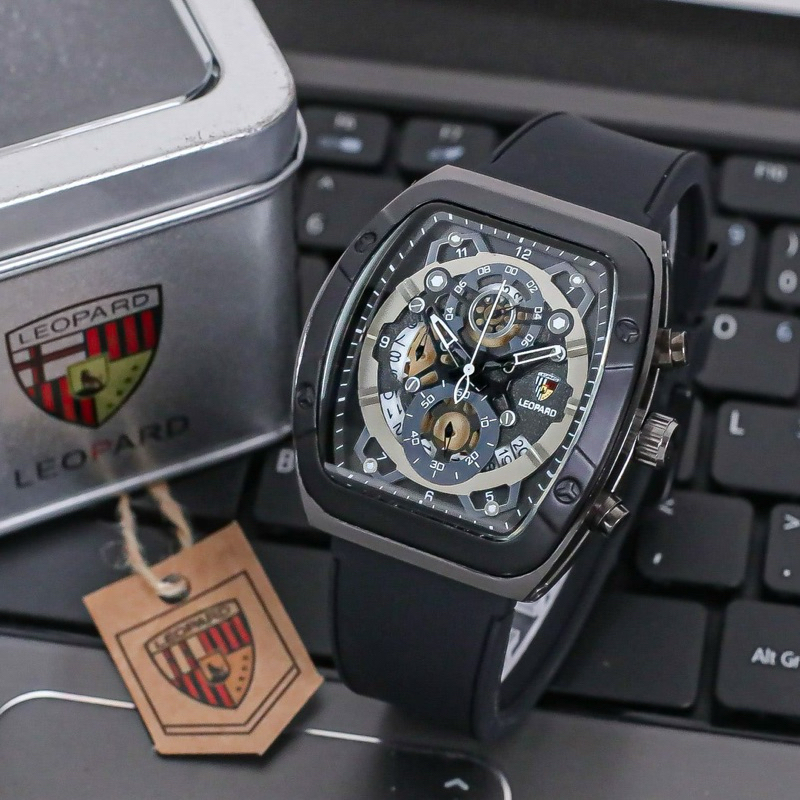 ( BISA COD ) Jam Tangan Pria LEOPARD LP-8802 8802 Original Rubber Tali Karet Chrono Tanggal Aktif Ja