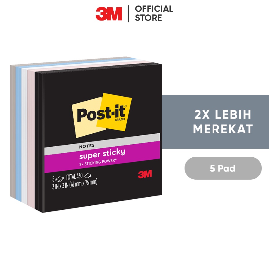 

Murah Khusus 3M Postit Super Sticky Notes Simply Serene 6545SSNE 2x Lebih merekat 1 pak5 pad 76x76 mm Untuk penanda dan pengingat