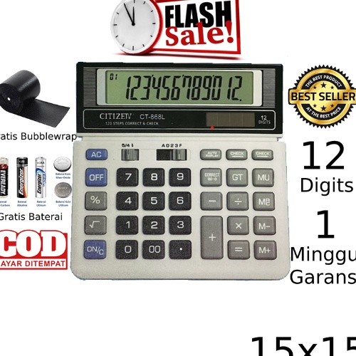 

KODE U67I Kalkulator CT 868L 12 Digit Calculator Check Dual 2 Power