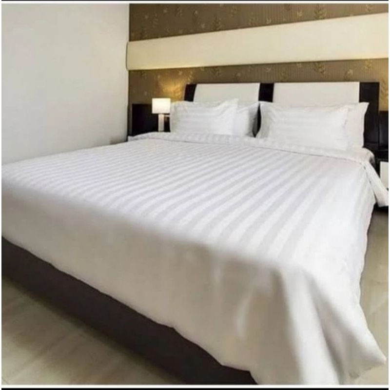 SPREI SET KATUN PREMIUM SALUR PUTIH ALL SIZE