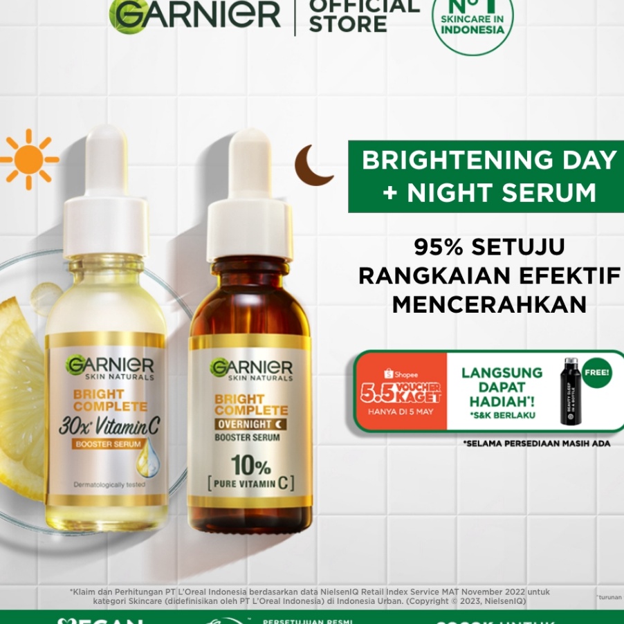 PROMO SALE Paket Skincare Garnier Bright Complete Vitamin C Day  Night Serum Kit  Paket Serum Pagi  