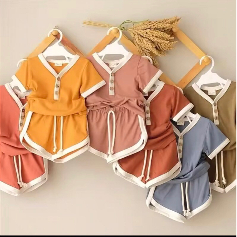 SL-SET ANAK LABONNA BUTTON EARTH TONE/ SETELAN ANAK PEREMPUAN