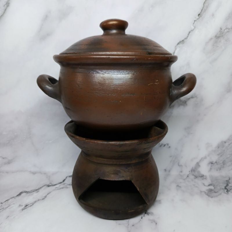 SET PANCI TANAH LIAT 16cm & tungku Panci Gerabah, panci masak obat herbal