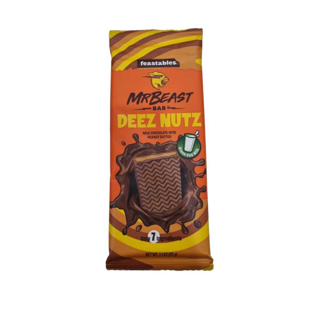 

Mr Beast Feastables Deez Nutz Milk & Peanut Butter Chocolate Bar Coklat